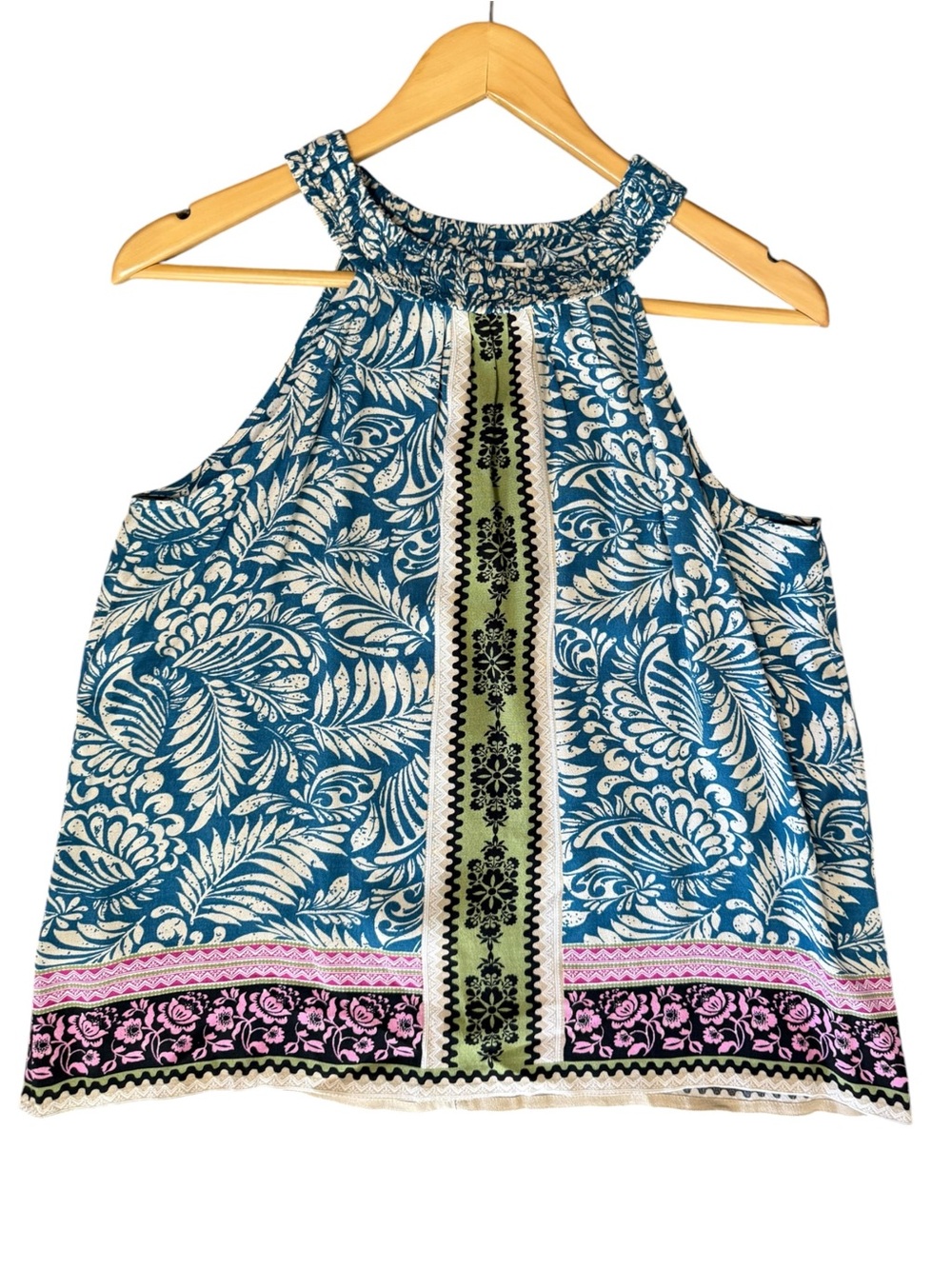 LOFT sleeveless mixed botanical print halter top gathered neckline SMALL - NWOT